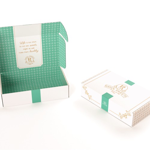 Sweets packaging with the title 'Logo and box  design for healthy sweets'