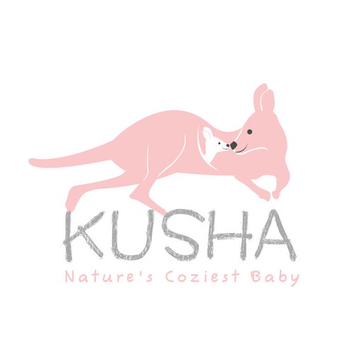 Kangaroo logo with the title 'Logo for a premium baby carrier brand for babies using more natural and comfortable fabrics'