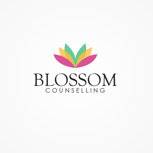 Blossom design with the title 'Create a fun, retro / modern logo for Blossom Counselling.'