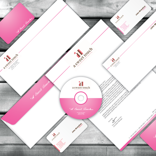 Envelope design with the title 'Stationery Set Proposal for 'A Sweet Touch'.'