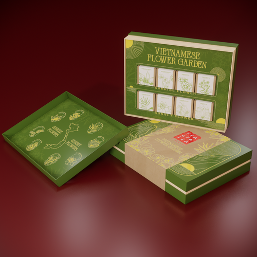 Pattern packaging with the title 'Artisan Tea Flower Packaging'