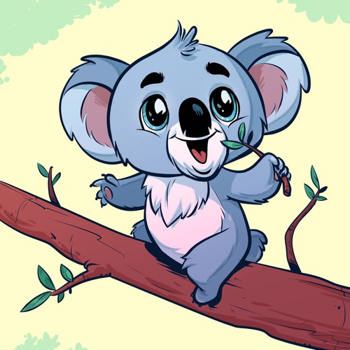Forest artwork with the title 'Cartoon Koala for Book Illustration'