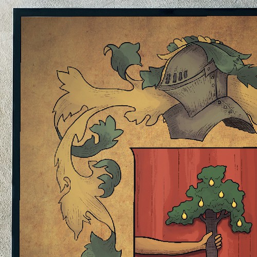 Vintage artwork with the title 'Improved Irish Family Coat Arms on Square Frame'