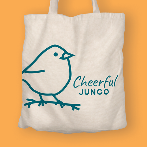 Artist logo with the title 'A cheerful dark-eyed junco as an artist's logo evoking refinement, innocence, and joy'