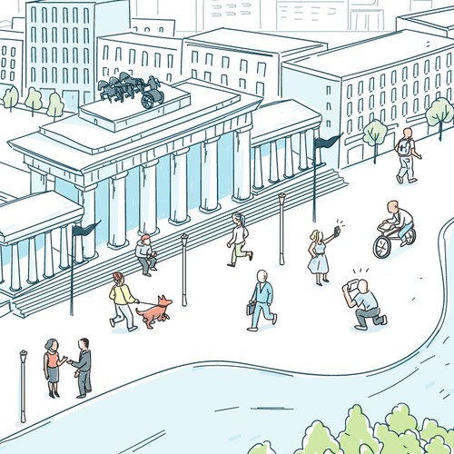 Doodle design with the title 'Berlin wall now and then'