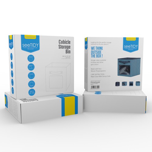 High-end packaging with the title 'Cubicle Storage Bin'