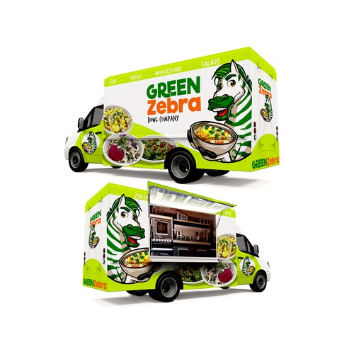 Zebra design with the title 'Green Zebra Food Truck needs a logo that says fun, fresh, delicious.'