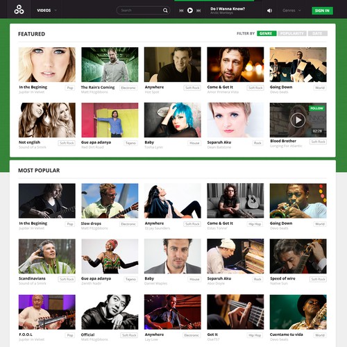 Video website with the title 'Music Streaming Site design'