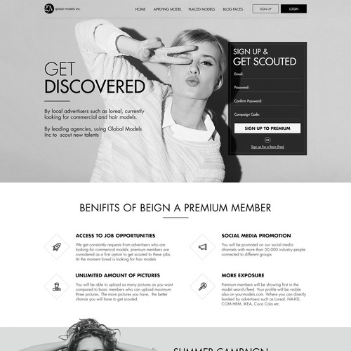 Grayscale design with the title 'Landing page design for Fashion Global Inc. '