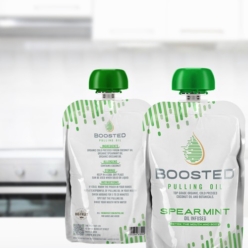 Oil packaging with the title 'Boosted'