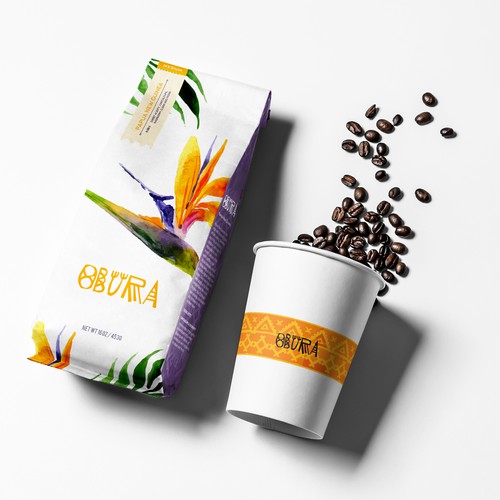 Packaging with the title 'Obura coffee bag'
