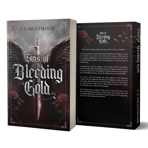 Gothic design with the title '“Sins of Bleeding Gold” by S. S. Nightshade'