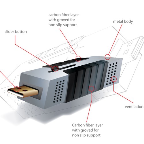 USB design with the title 'Create a Stylish Industrial Design For USB Drive'