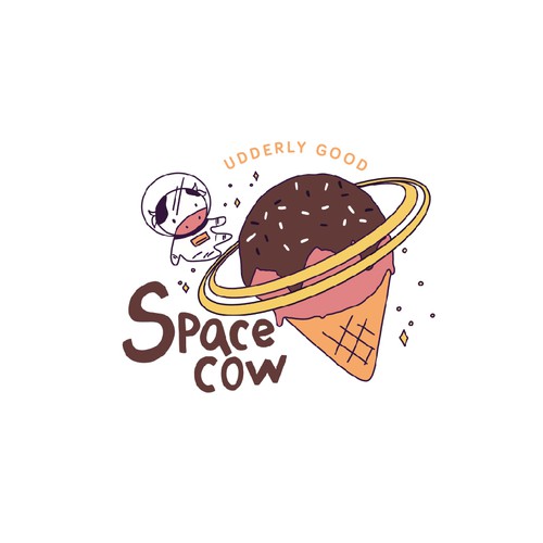 Dessert design with the title 'Space cow!'