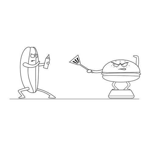 Hot dog design with the title 'Concept design for a card game about food'