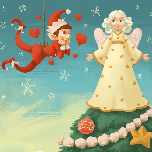 Card illustration with the title 'Elf Christmas card'