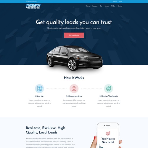 Automotive website with the title 'Website Design For Auto Loan Leads Company'