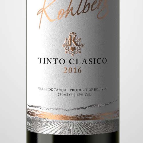 3D label with the title 'Kohlberg Red wine label design'