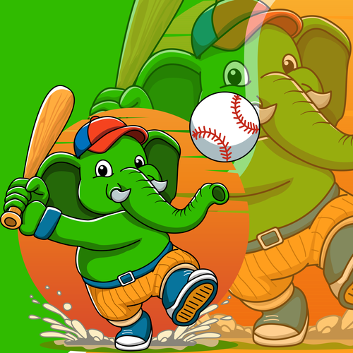 Baseball bat logo with the title 'Elephant cartoon mascot logo'