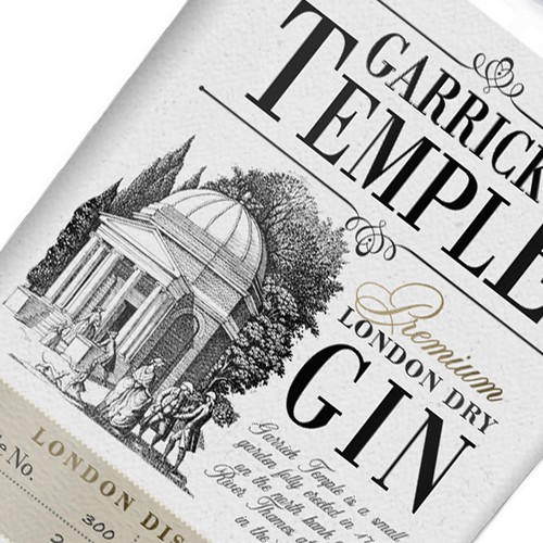 Gin label with the title 'Garrick Temple London Gin'