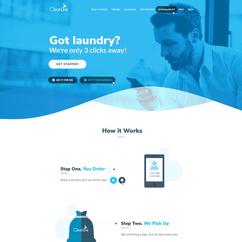 White and blue design with the title 'CleanLine'