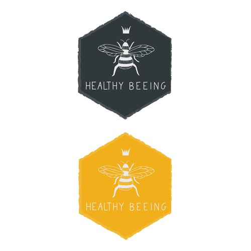 Honeycomb logo with the title 'Logo illustration for a small-scale, organic beekeeper with passion'