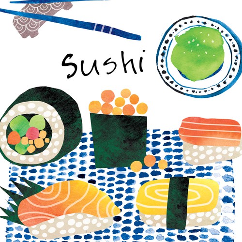 Japanese illustration with the title 'Sushi'