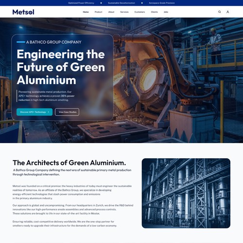 Industrial design website with the title 'Metsol - Home Page Design'