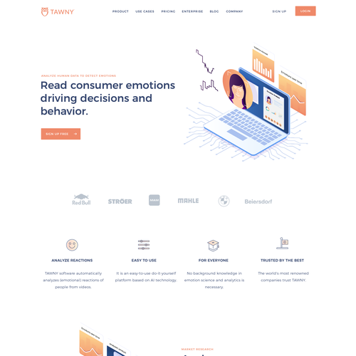 Illustration website with the title 'emotion analytics SaaS platform website design'