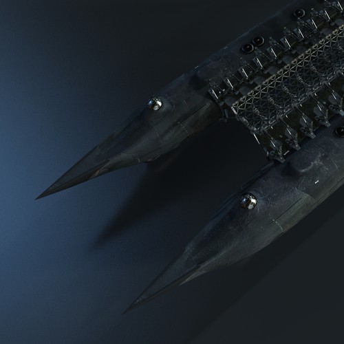 3D illustration with the title '3D model of a futuristic battleship for a novel'