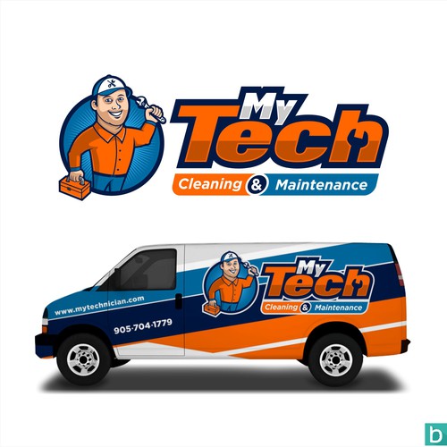 Broom logo with the title 'Cleaning Service Logo, Cleaning & maintenance mascot logo - My Tech'