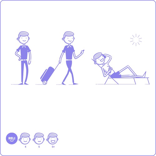 Linear design with the title 'three illustrated character'