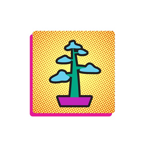 Mobile illustration with the title 'POP Bonsai Vector Illustration'