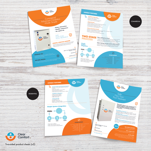 Pool design with the title 'Two, two-sided product sheets'