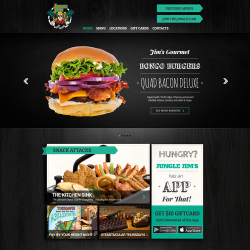 Burger design with the title 'Web page design concept for a restaurant'