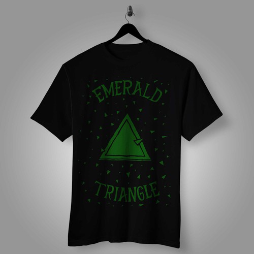 Black t-shirt with the title 'Emerald triangle'