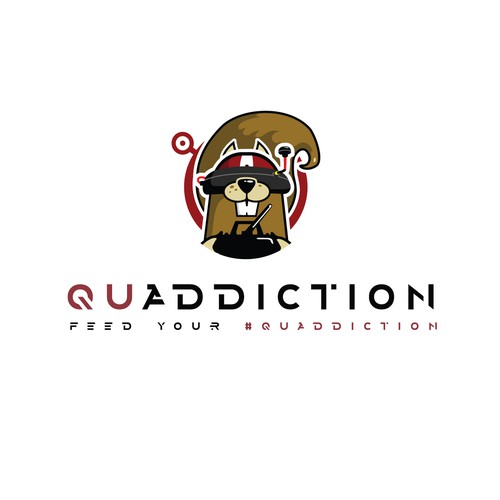 Toon logo with the title 'Squirrel drone fanatic - a logo mascot for addicted drone hobbyists'