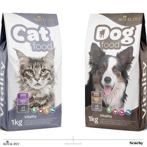 Pet food packaging with the title 'Pet food'