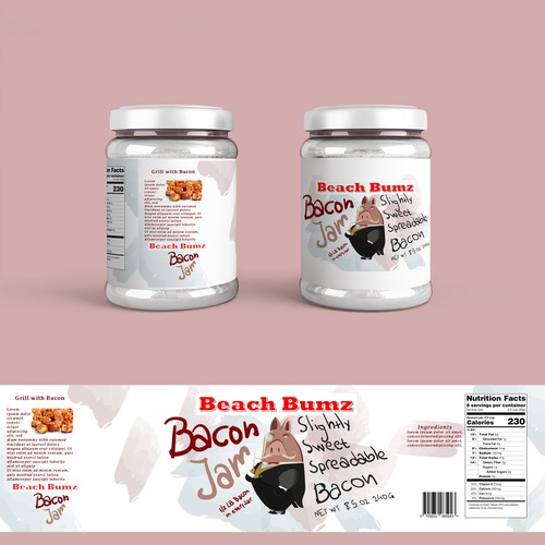 Bacon design with the title 'Packaging for bacon jar'