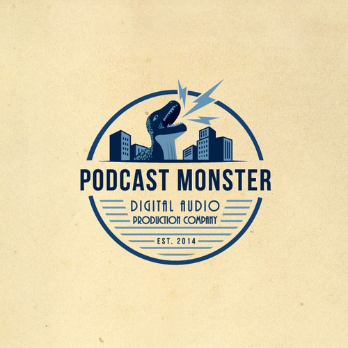 Skyline design with the title 'Retro logo concept for digital audio production company'