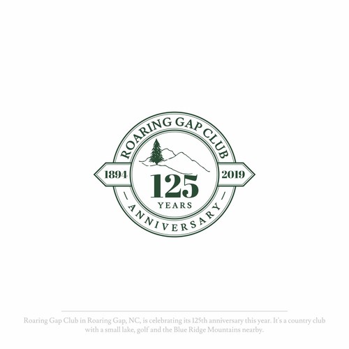 Circle stamp logo with the title 'Classic circle logo for Roaring Gap Club 125th Anniversary'