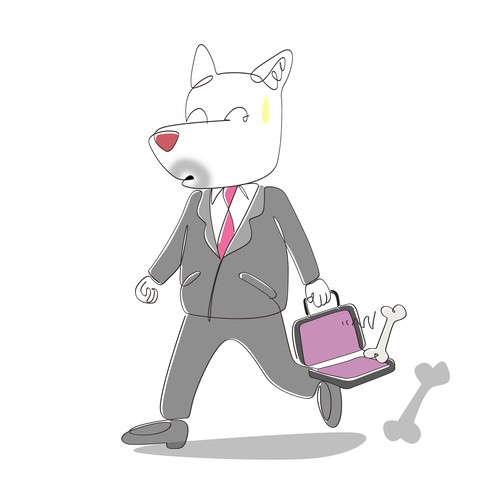 Freehand design with the title 'First Things First Dog Mascot'