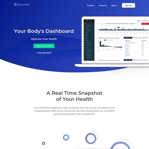 Tracker design with the title 'Landing Page for BetterSelf.io'