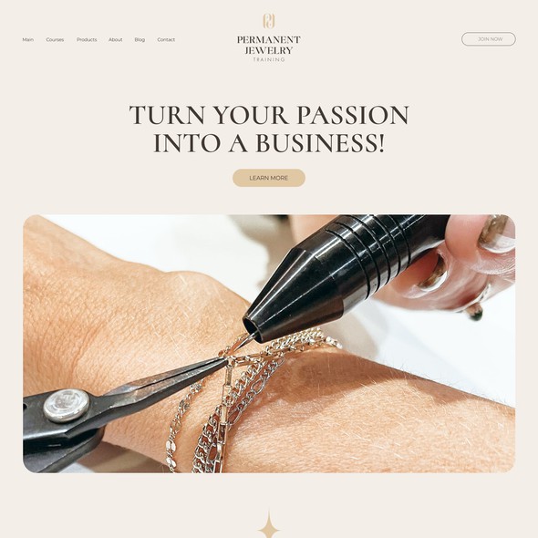 Sophisticated website with the title 'Clean and sophisticated website for Permanent Jewelry Training Courses'