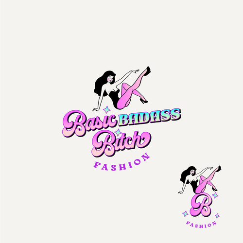 Pin-up girl logo with the title 'Retro Logo Concept for Basic Baddas Bitch'