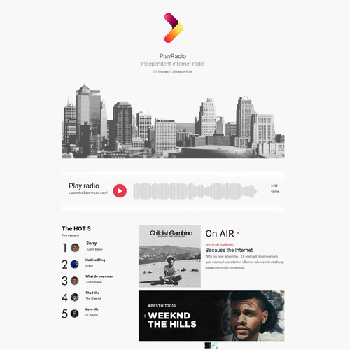 Jimdo design with the title 'Gradient Radio Logo & Website for Jimdo Contest'