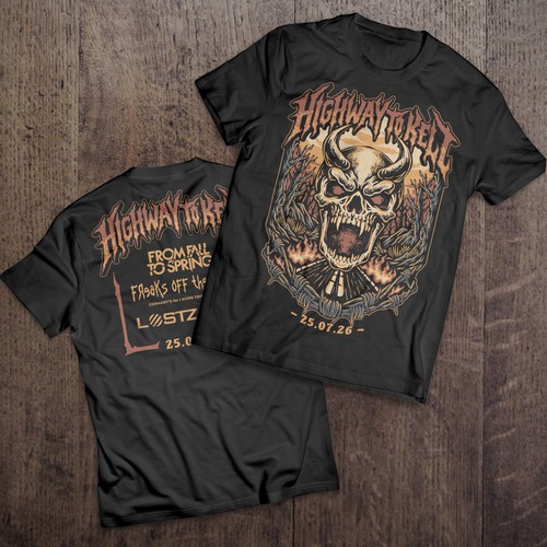 Heavy metal design with the title 'Highway to Kell Concert Festival Tshirt Design'