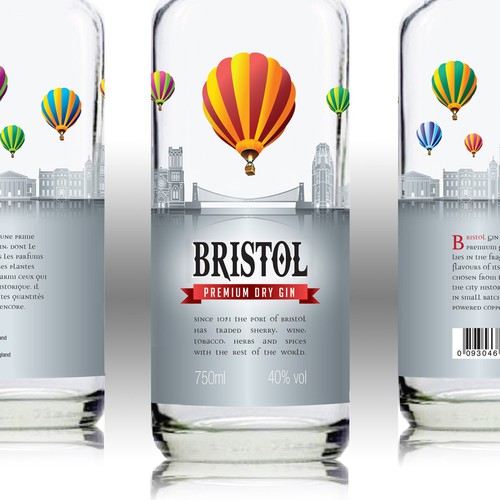 Beverage label with the title 'Innovative Label for New Premium Bristol Gin'