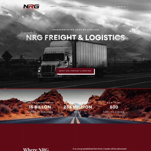 Travel agency website with the title 'NRG Freight & Logistics'