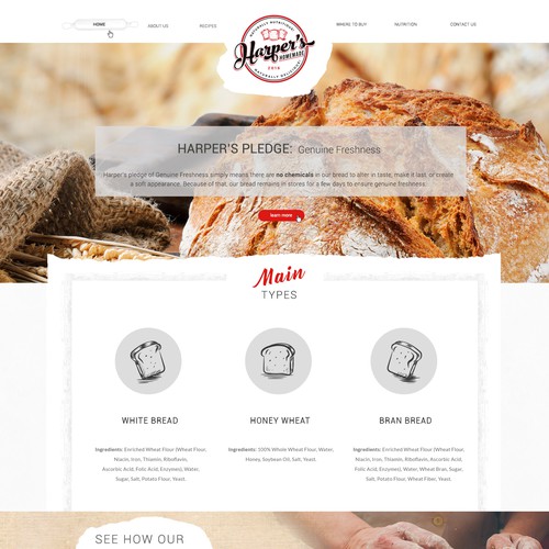Food website with the title 'Web Design for bread company'